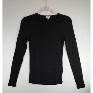 Splendid Shirt XS Black Ribbed Supima Cotton Modal Long Sleeve Luxe Basic Egypt